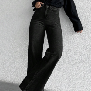 Women Comfort Wide Leg High Rise Cotton Jeans
