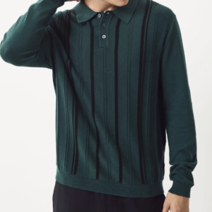 Men Striped Mandairan Collar T-shirt