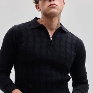 Men Self Design Polo Collar Cotton T-shirt