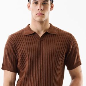 Men Ribbed Polo Collar Slim Fit T-shirt